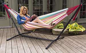 Vivere Double Cotton Hammock with Space-Saving Steel Stand Including Carrying Bag "Salsa style"