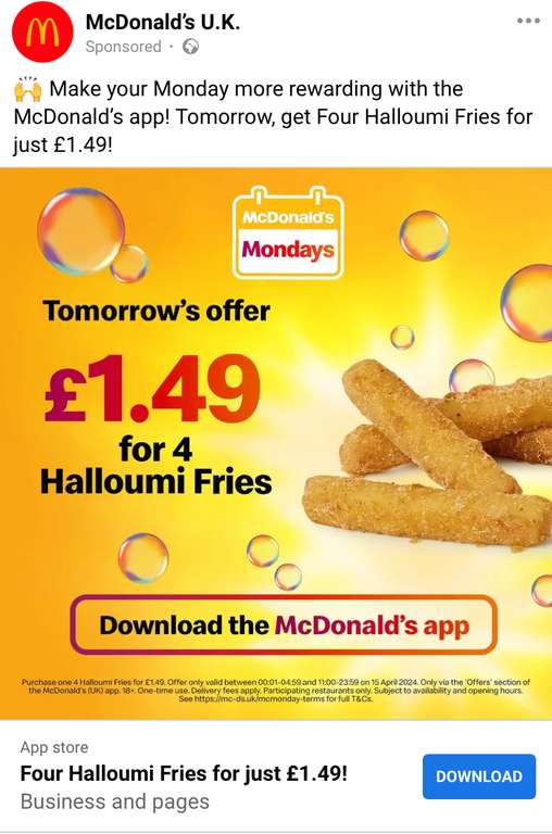 McDonald's Monday - 4 Halloumi Fries Via App