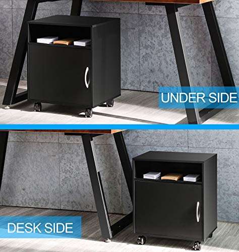 FITUEYES Printer Stand Wood Black Desk Side Mobile 1 Open 2 Closed Storage with Wheels with voucher. Sold by fitueyes-eu FBA