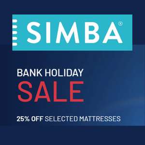 Simba Sleep Bank Holiday Sale - 25% Off Selected Mattresses + Amazon Gift Card on £500+ Spend + Free Next Day Delivery