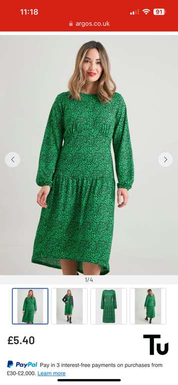 Bright Green Animal Print Midi Dress - Sizes 8, 10 & 14 - £5.40 + Free collection @ Argos