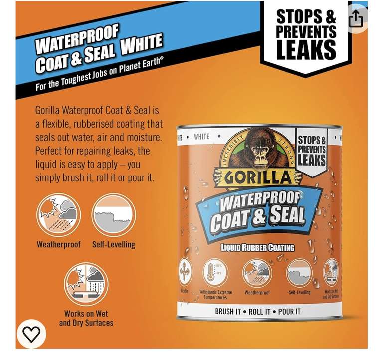 Gorilla White Waterproof Coat & Seal - 946ml (Free C&C)