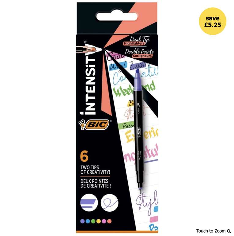 BIC 6 Pack Intensity Dual Tip Highlighter £1.75 - free click and collect from limited stores @ Wilko