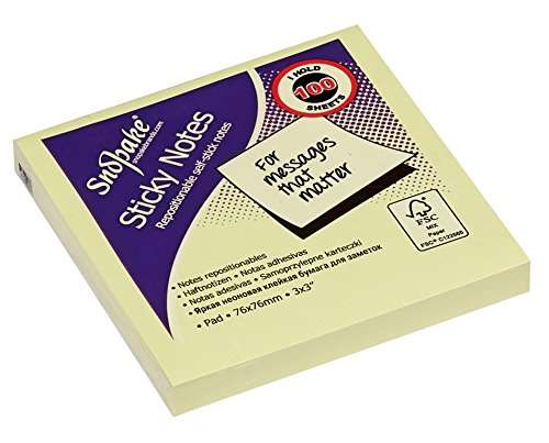 Snopake 76 x 76 mm Yellow Sticky Notes [Pack of 12, 100 Sheets per Pad]