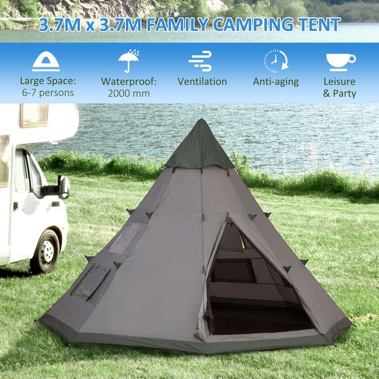 6 Man Tipi Tent - 365cm x 365cm x 250cm, Metal Poles, Water-Resistant Walls,Mesh Windows,Zipped Door - £103.99 with code @ 2011homcom / ebay