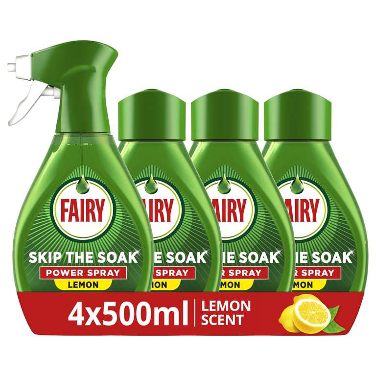 Fairy Skip the Soak Dish Power Spray Lemon Kit 1 Trigger + 4x500ML Refill - £8.04 / £7.19 S&S