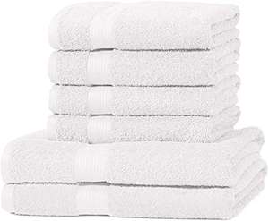 Amazon Basics AB Fade Resistant, 100% Cotton, Forever White, 55.1 x 27.6 in/39.4 x 19.7 in, 6 Count, 2 Bath & 4 Hand Towel
