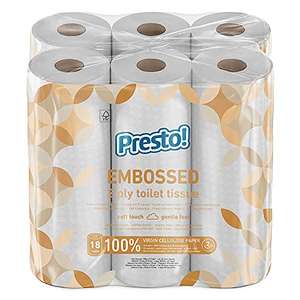 Amazon Brand - Presto! 2-Ply Embossed Toilet Tissues Rolls - 18 Rolls £7.32 / £6.95 Subscribe & Save + 20% Voucher on 1st S&S @ Amazon