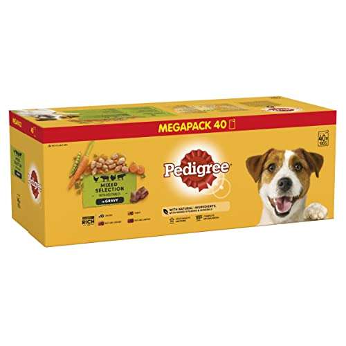 Pedigree Mixed Selection in Gravy 40 Pouches, Adult Wet Dog Food, Megapack (40 x 100 g) Now £11.19 From Amazon