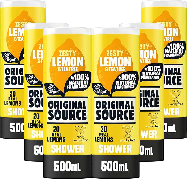 (Big Bottles) Original Source Mint&Tea Tree OR Lemon&Tea Tree OR Lime OR Mango OR Shea Butter Shower Gel, Pack of 6x500ml (£9.69/£8.67 S&S)