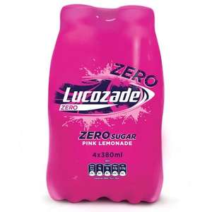 Lucozade Zero Pink Lemonade Flavour 4 Pack, 380ml Bottles (S&S £1.80-1.70)