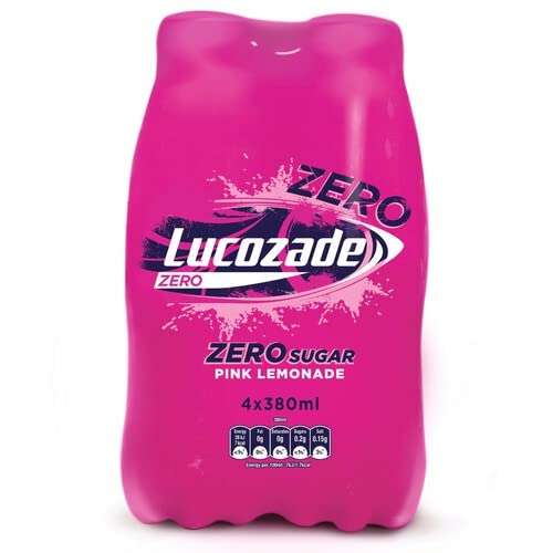 Lucozade Zero Pink Lemonade Flavour 4 Pack, 380ml Bottles (S&S £1.80-1.70)