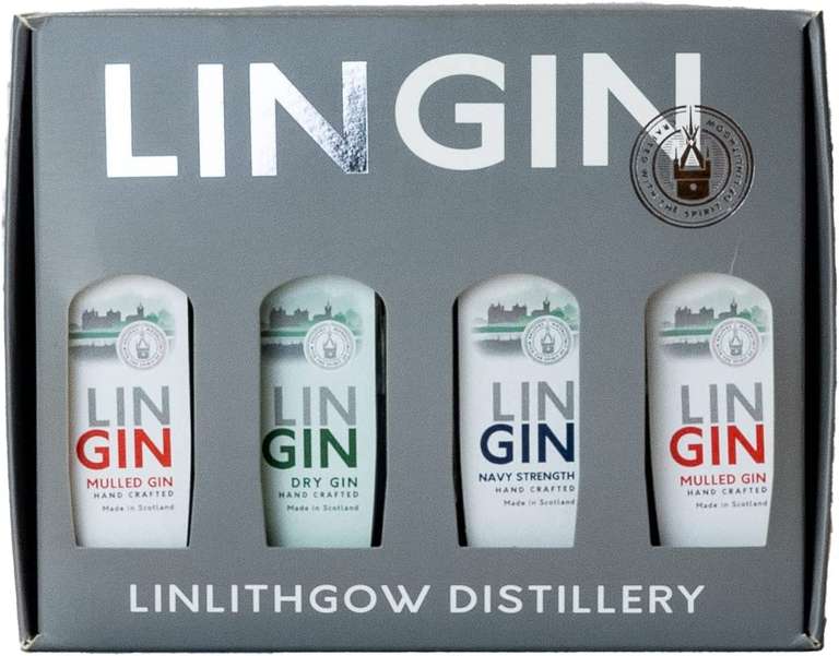 Linlithgow Distillery Lin Gin Scottish Gin Tasting Pack(4X5CL 43% ABV to 57% ABV) £7.82 at Amazon