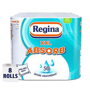 Regina XXL Absorb Kitchen Roll - 8 Rolls, 600 Extra Large Sheets, 2 Layers, 8 Count £12 @ Amazon