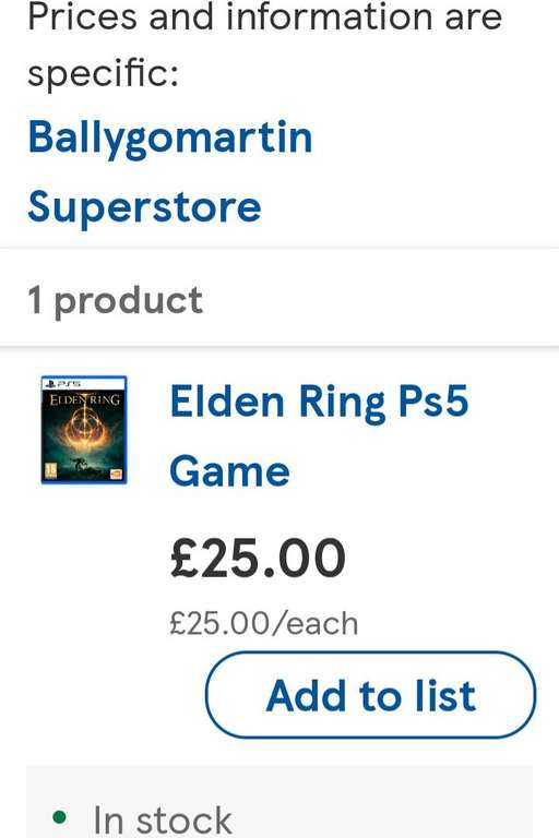 Elden Ring (PS5) - £25 instore @ Tesco, Ballygomartin