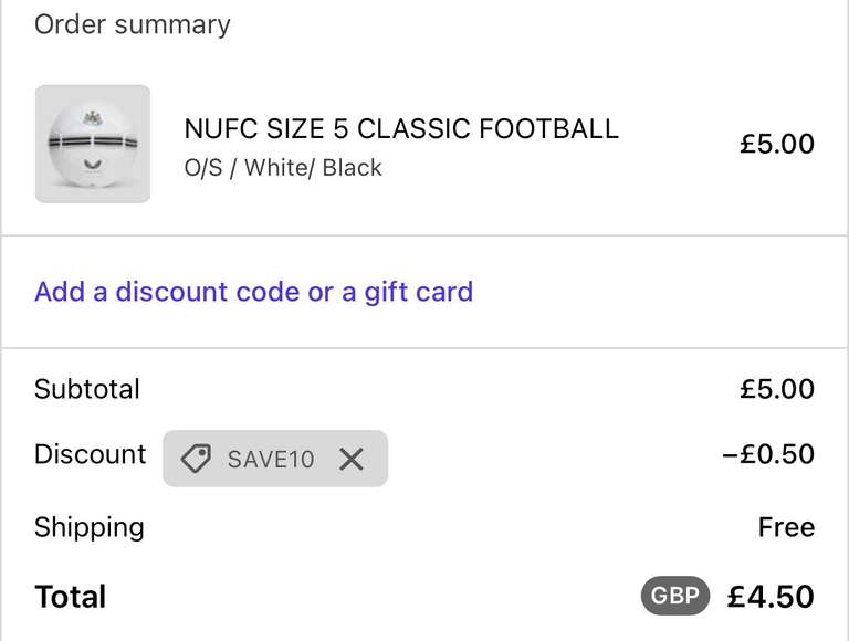 NUFC Size 5 Classic Football - W/Code + Free Delivery