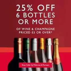 25% off 6 bottles of wine & champagne or more (Priced £5+) @ Waitrose Cellar (Click & Collect £3.95)