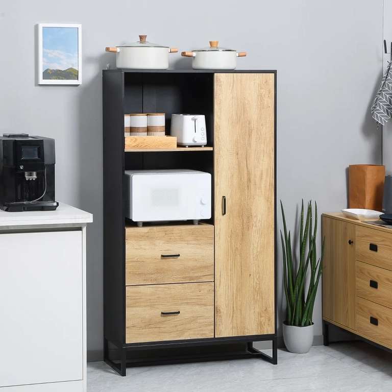 Kitchen Cupboard - Freestanding Storage Cabinet, Soft Close Door, Microwave Stand, Adjustable Shelves & Drawers - £101.99 With Code @ Aosom