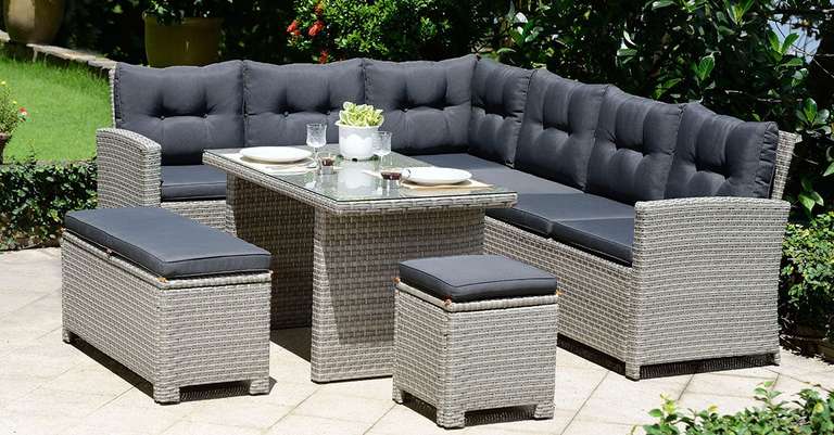 Backyard Furniture Barcelona Luxury 10 Seater Corner Casual Dining Rattan Garden Set with Cushions