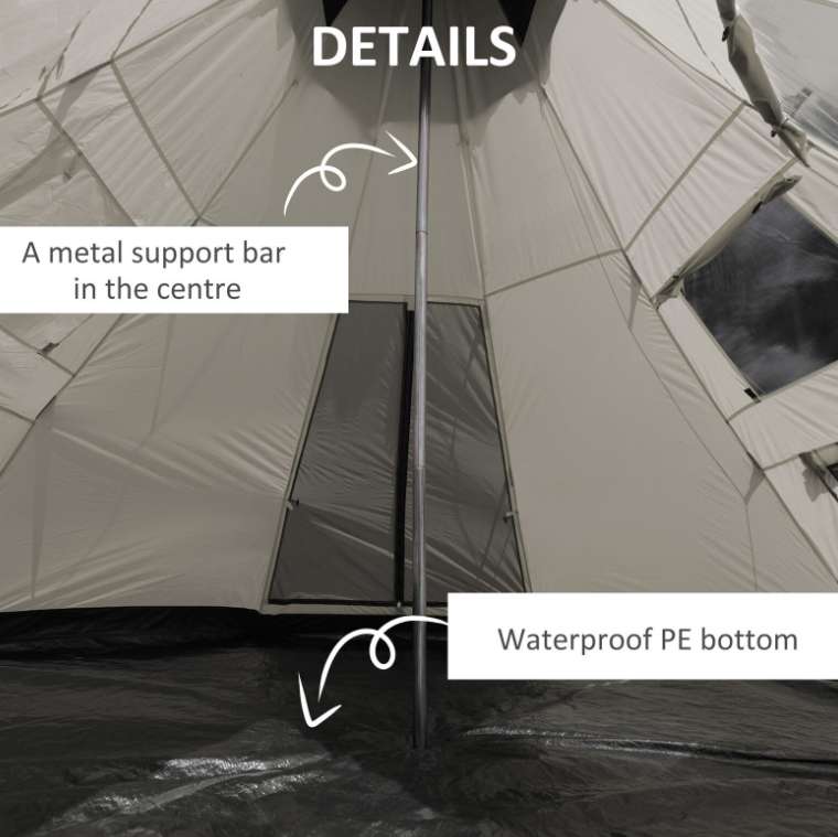 6 Man Tipi Tent Metal Poles Water-Resistant Walls Mesh Windows Zipped Door Green using code @ Aosom UK