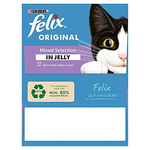 Felix Original 7+ Variety in Jelly Cat Food, 40x100g - £10.14 / £9.63 Subscribe and Save @ Amazon