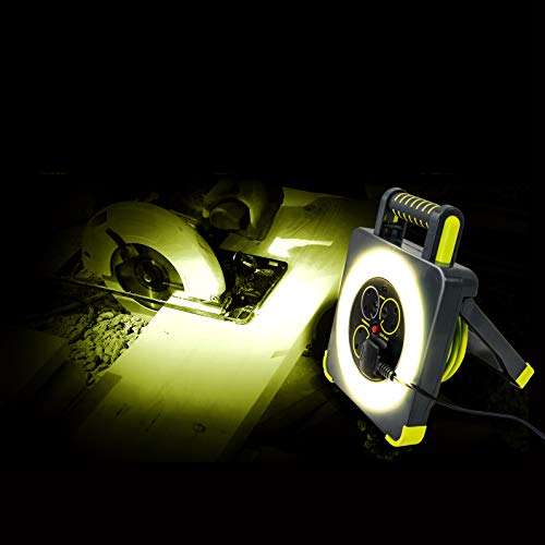 Masterplug 5m Four Socket LED Work Light Extension Reel with Stand