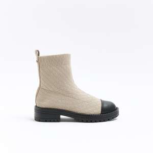 River Island Womens Sock Boots Cream Quilted Pull On Round Toe Casual Shoes W/Code @ River Island