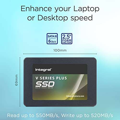 Integral V Series V2 Plus 512GB 2.5 Inch Internal Solid State (SSD), Read 550MB/s, Write 520MB/s, SATA Interface 6Gb/s | £20.95 @ Amazon