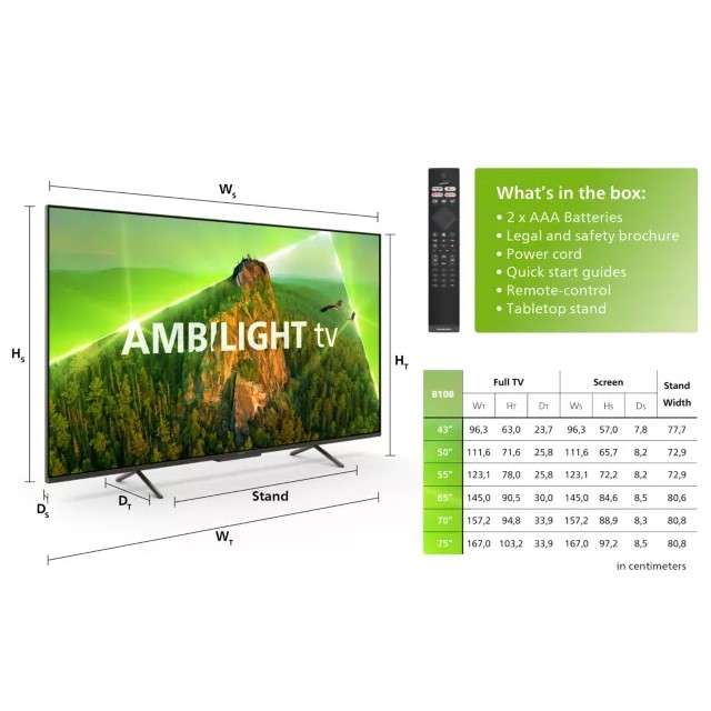Philips 55PUS8108 (2023) 55 inch Ambilight LED HDR 4K Ultra HD Smart TV with Freeview Play