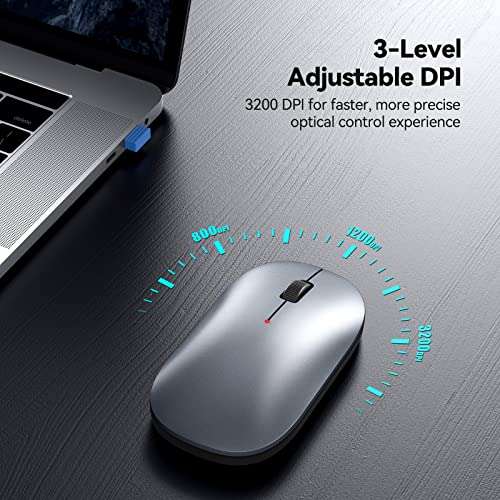 TECKNET Slim Wireless Mouse, USB Mouse, 2.4G Silent Cordless Mouse With 3 Adjustable DPI Levels up to 3200 DPI by TECKNET