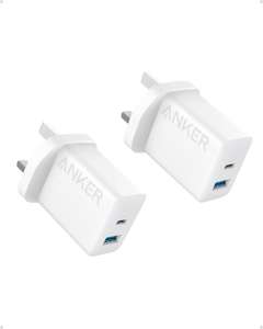 2 pack Anker USB+USB C plugs iPhone Charger 20W dual port white £13.99/ black £14.99 Sold by AnkerDirect UK / FBA