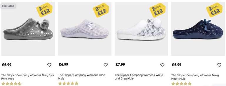 2 For £12 Offer - Cosy Slippers to Trendy Footwear Options + Free delivery @ Shoe Zone