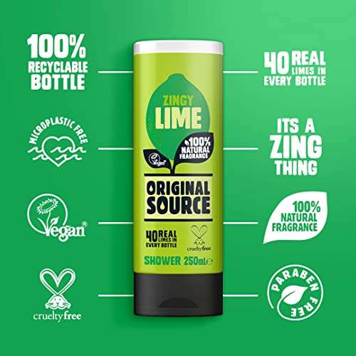 Original Source Zingy Lime Shower Gel, 6x250ml £5.40 / £5.13 Sub and Save @ Amazon