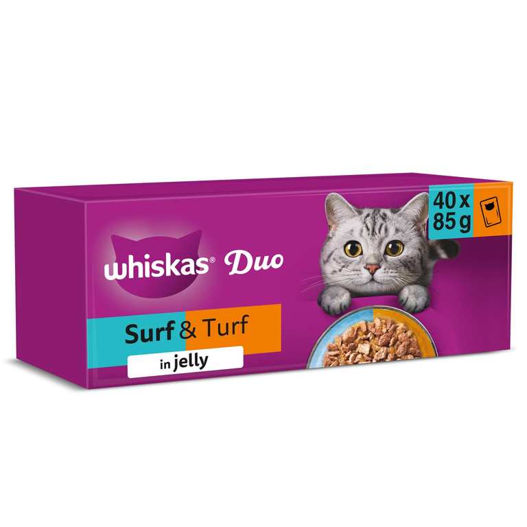 WHISKAS DUO Adult Wet Cat Food in Jelly 40x85g Surf & Turf - With Applied Voucher