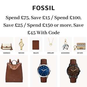 Outlet Sale - Spend £75, Save £15 / Spend £100, Save £25 / Spend £150 or more, Save £45 With Discount Code + Free Shipping - @ Fossil