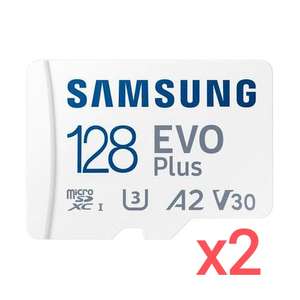 x 2 Samsung 128GB Evo Plus microSD (SDXC) card + SD Adapter
