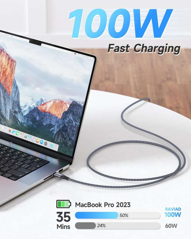 RAVIAD 100W USB C to USB C Charger Cable 2M 2Pack 5A £5.68 at LGX ...