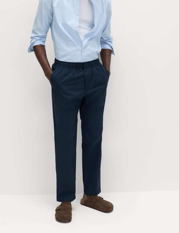 M&S Men's Loose Tapered Fit Lightweight Trousers Navy ( S to XL ) / Sand ( S or M ) Free C&C