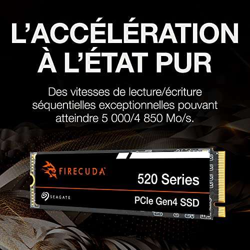 Seagate FireCuda 520, 1 TB, Internal SSD, M.2 PCIe Gen4 ×4 NVMe 1.4, with speeds up to 5,000/4,850 MB/s £67.75 @ Amazon France