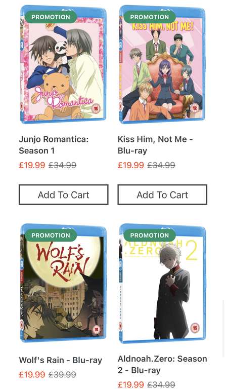 Buy One Get One Free Sale - Prices Range from £19.99 To £24.99 with code @ All The Anime