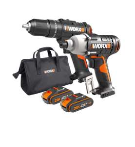 WORX WX902 18V Cordless Impact Driver & Hammer Drill x2 2.0Ah Battery Carry Case - Sold by Worx