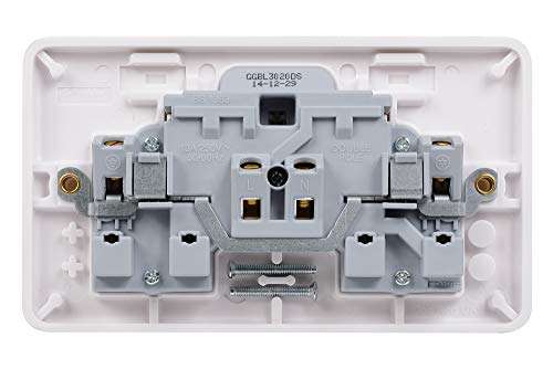 5 Pack - Schneider Electric Lisse White Moulded - Switched Double Power Socket, Double Pole, 13A, GGBL3020D, White