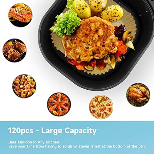 120PCS Air Fryer Liners, HAUSPROFI 6.3 inch Square Air Fryer Disposable Paper Liners, Non-Stick Baking Paper sold by Qliver-UK FBA