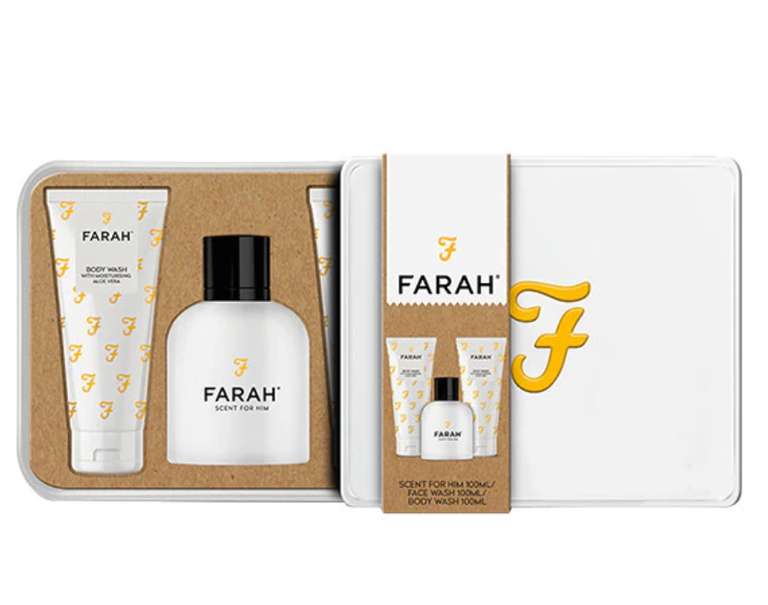 Farah mens, tin presentation 3 piece gift set , 100 ml EDT / face wash / shower gel instore £8.99 @ Savers or £4 delivery