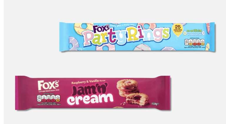 Fox’s Party Rings and Jam’n’Cream biscuits for 50p @ One Stop Convenience