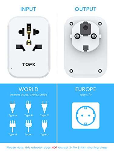 TOPK UK to Europe Plug Travel Adapter With 3 USB Ports £7.49 @ Amazon / TOPKDirect