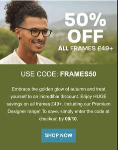 50% off all frames over £49 with code @ Glasses Direct