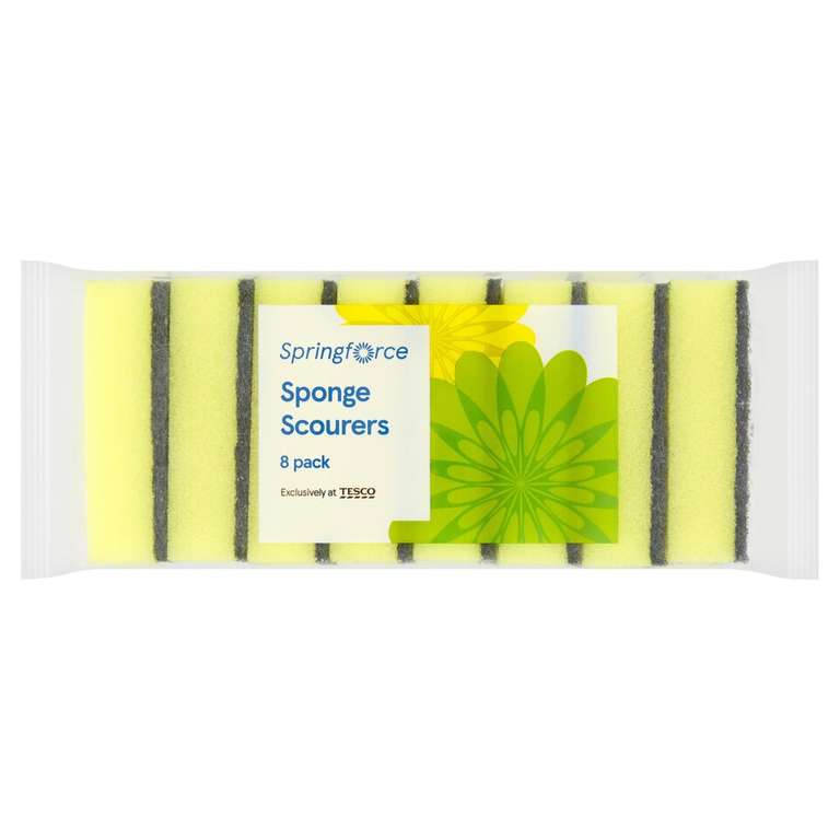 Springforce Sponge Scourers 8 Pack X4 Packs ( 32 Scourers ) Clubcard Price - £1.29 @ Tesco