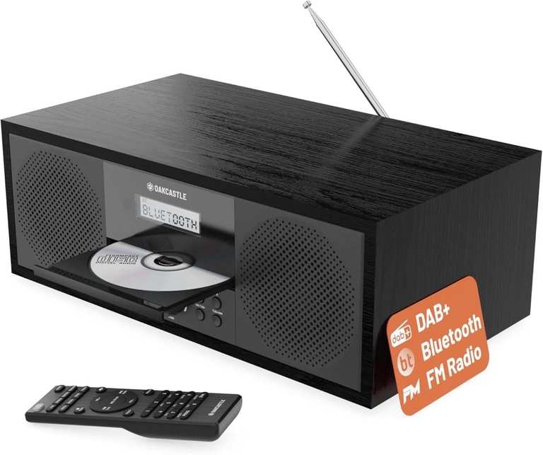 Oakcastle DAB500 - 60W CD Player, FM and DAB+ Digital Radio, Bluetooth, Mains Powered (Certified Refurb) W/Coupon - Sold By Thorness Outlet