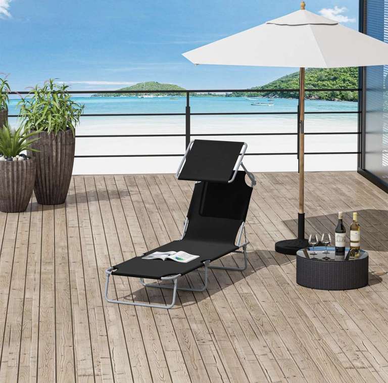Outsunny Folding Sun Lounger with Awning in 7 Colours